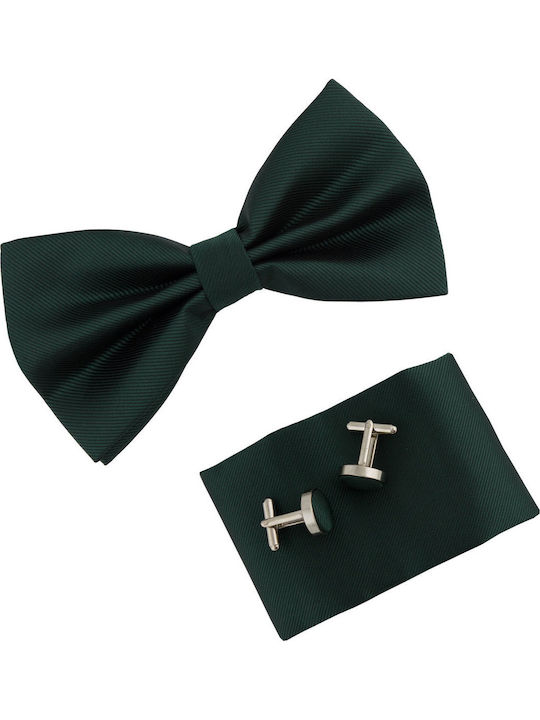 Set 3 Piese Cravată Papillon Butoni De Manșetă Batistă Bărbați Verde Închis Setp201