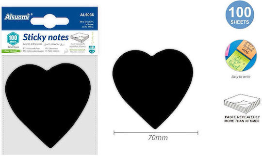 Sticky Notes Alsouomi Μαύρη Καρδούλα 70x70mm 100 Stück