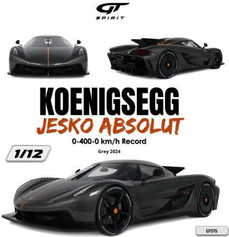 Model Mașină Koenigsegg Jesko Absolut 0-400-0 Km H Record Gri 2024 Scara 1:12 Gt575