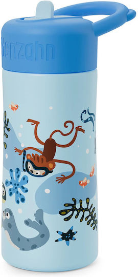 Affenzahn Kids Water Bottle Stainless Steel with Straw Non Spill 430ml