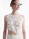 Women's Blouse with Lace Floral White