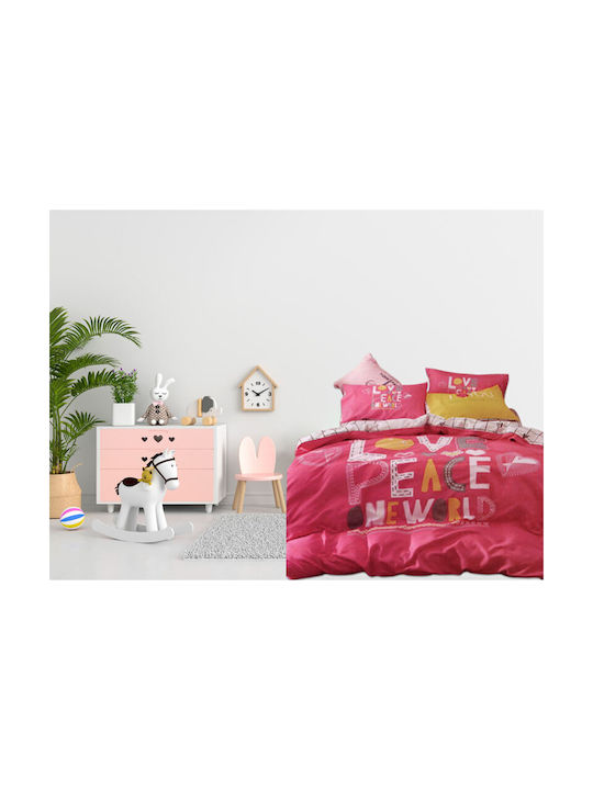 Kids Quilt Set Single with Pillowcase Love Peace Multicolour 150x220cm