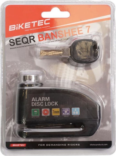 Biketec OM Motorradschloss Scheibenbremse mit Alarm & Piero 6mm