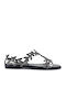 Leather Women's Flat Sandals Black 7854-Black