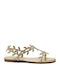 Leather Women's Flat Sandals Gold 7854-Platina