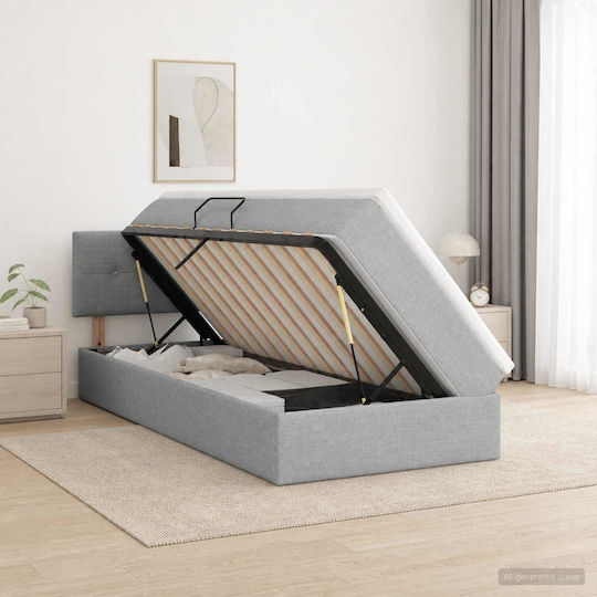 Wandbett Einzel mit Samt Bezug Hellgrau mit Lattenrost & Matratze 90x200cm