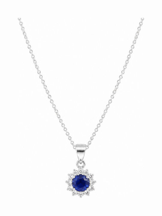 Jooliete Halskette Rosette aus Vergoldetem Silber mit Zirkon Blau