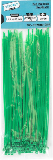 Detoolz Legături Cablu Din Plastic 200mmx2.5mm În Culoare Verde 100 Buc DZ-CC7106-G01