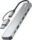 Linq Hub Usb-c Usb-a 7-in-1 5gbps To 2x Usb-c Usb-a 3.0 4x Usb-a 2.0 Grey
