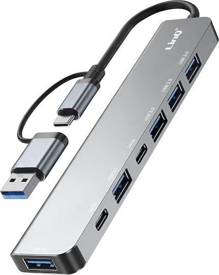 Linq Hub Usb-c Usb-a 7-in-1 5gbps To 2x Usb-c Usb-a 3.0 4x Usb-a 2.0 Grey