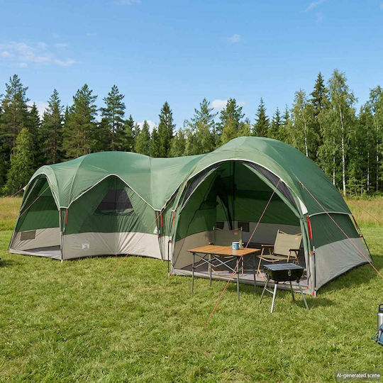 vidaXL Family Camping Tent Green with Double Cloth 4 Seasons for 5 People 650x325x219cm