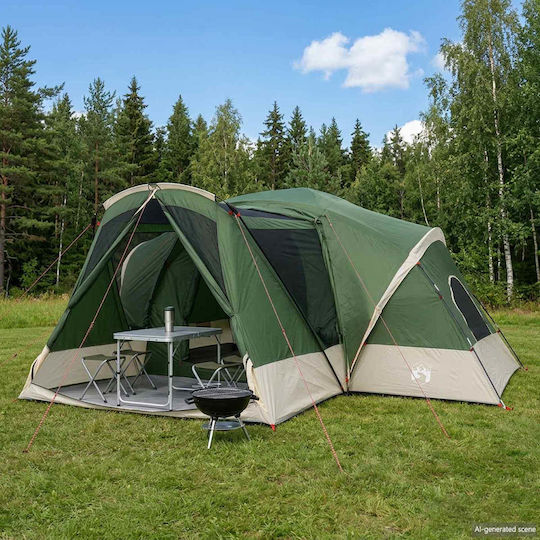 vidaXL Camping Tent Green with Double Cloth 4 Seasons for 10 People 475x480x199cm