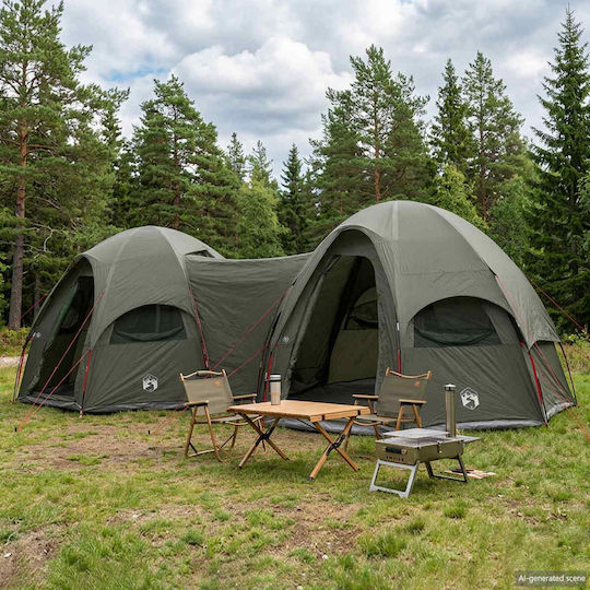 vidaXL Family Camping Tent Igloo Storage Green with Double Cloth 4 Seasons for 14 People 718x328x218cm