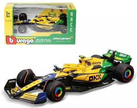 Formula 1 2024 Mclaren Mcl38 #4 Lando Norris Locul 4 La Marele Premiu De La Monaco Grafica Senna 30th Anniversary Scara 1/43 Galben Verde Albastru