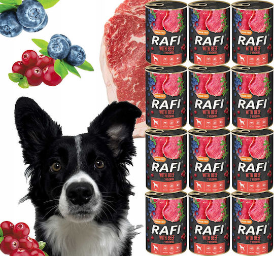 Rafi Hrana Umedă Pentru Câini în Conservă Dietă cu Carne de Vită și Carne Fără Cereale 12x400gr