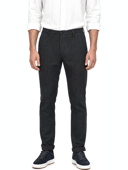 Pisa Men's Chino Elastic Slim Fit Grey Black Trousers