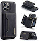 DG.MING Synthetic Leather Wallet / Tempered Glass Black (iPhone 15 Pro) Case085039