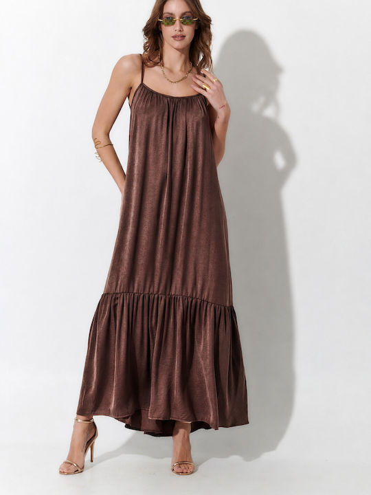 Sommer Maxi Slip Dress mit Rüschen Braun S262003-braun