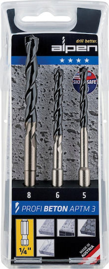 Alpen Drills Set 3 Burghie Din Carbură Cu Cap Hexagonal Pentru Materiale De Construcție