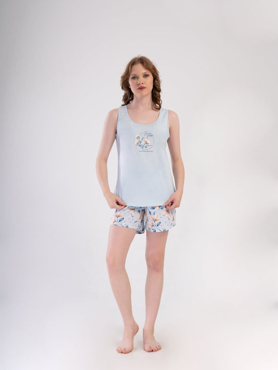 Sommer Damen Schlafanzug Set Hellblau
