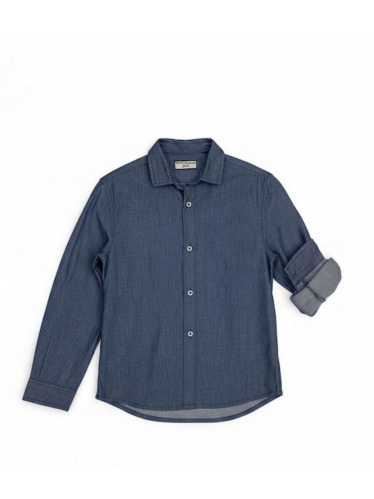 Kids Short-Sleeved Denim Shirt Dark Blue