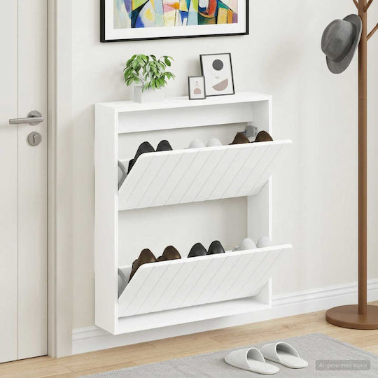 Zwolle Wooden Shoe Cabinet White with Tilting Shelves L71xD17xH86cm