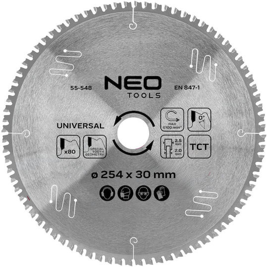 Neo Tools Диск за рязане на дърво с 80 зъба 254mm