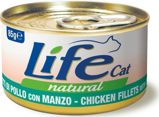 Nasses Katzenfutter für Erwachsene Katzen in Dose mit Huhn, Rindfleisch, Kalb und Reis 24x85g