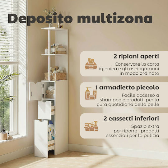 HomCom Badezimmer-Säulenschrank Boden M15xB33xHöhe136.8cm Weiß