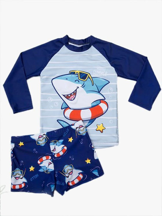 Kids UV Sunscreen Swimwear Set 2 Pieces Shark Sky Designs K.nm-5275 Blue Grey Kids UV Sunscreen Swimwear Set 2 Pieces Shark Sky Designs K.nm-5275 Blue Grey