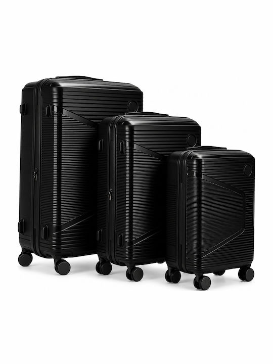 Felbags Hard Black Travel Suitcases Set 3pcs