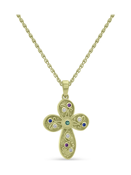Ortaxidis Gold Cross 14K Double Sided with Chain