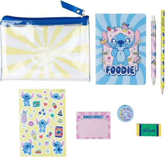 Disney Stitch Stationery Set Pencil Case Notebook A6 Size Sticky Notes Pen Pencil Eraser Sharpener