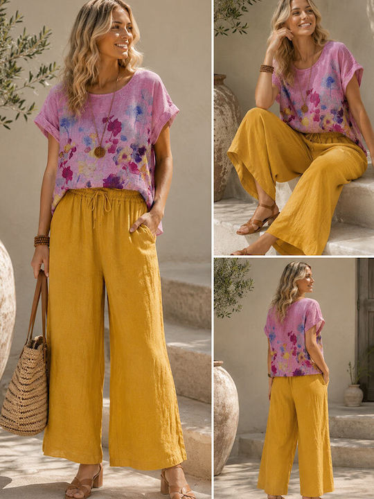 Women's Pantaloons with Rubber Band in Loose Fit Yellow