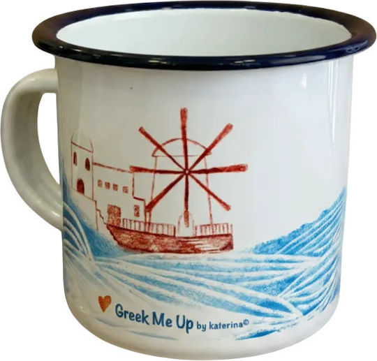 Greek Me Up Landscape Enamel White Mug 360ml