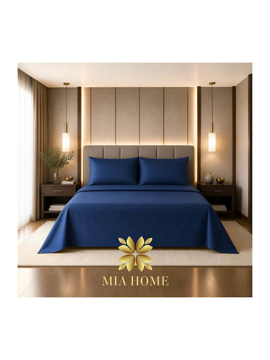 Mia Home Super-Double Bed Sheets Set With Rubber Hugger 160x200+35cm Blue 4 Pieces