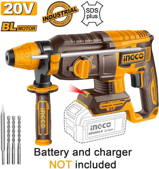 Ingco CRHLI20248 Cordless Brushless 20V Solo Rotary Hammer with SDS Plus Socket