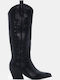 Wildleder Damenstiefel Cowboy mit mittlerem Absatz Schwarz