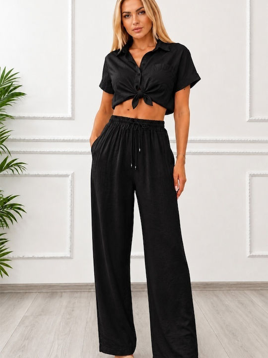 Pantaloni Dama High Rise Palazzo Fit Negri
