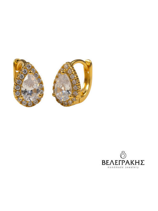 Velegrakis Silver Gold Plated Hoop Earrings with Stones