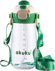 Akuku Sticlă Pentru Copii Din Plastic Cu Pai Antivărsare Verde 480ml