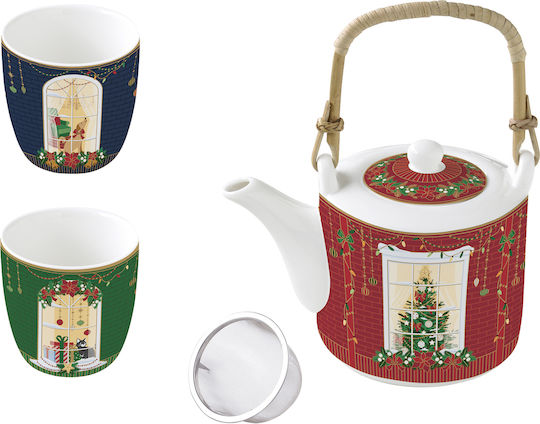Easylife Festive Avenue Weihnachtliche Teekanne Porzellan Mit Bäumen 600ml