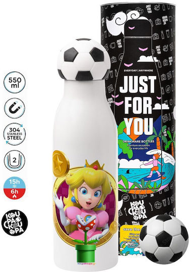 Koupakoupa Princess Peach Toadstool Неръждаема Стомана Детска Бутилка За Вода Футбол Non Spill Оранжева 550ml