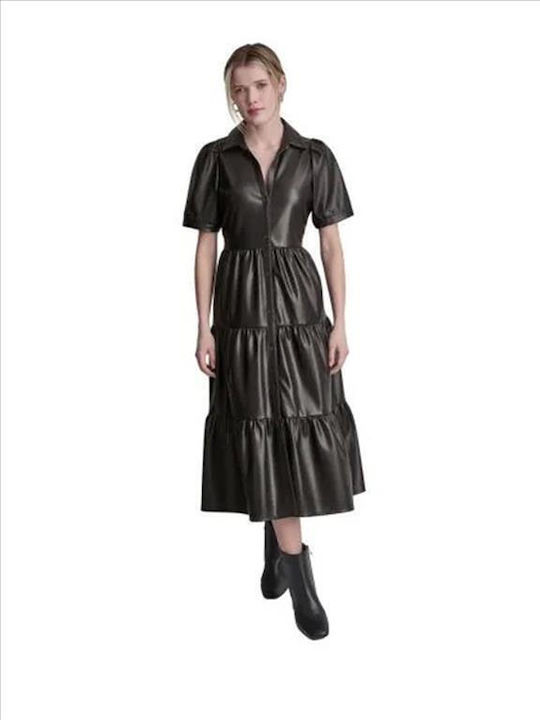 DKNY Δερμάτινο Φόρεμα All day Black