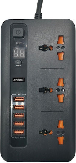 Power Strip 3 Outlets with 5 USB-A