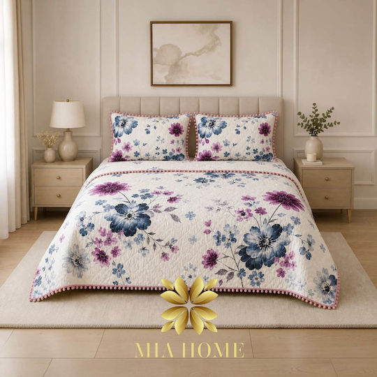 Mia Home Double Coverlet Set White-Purple 220x240cm 3 Pieces