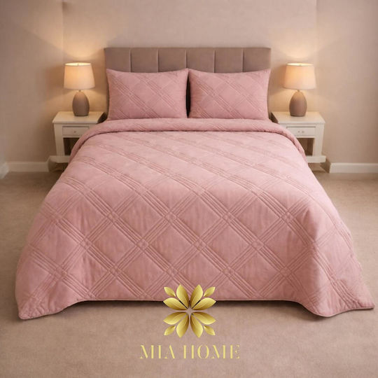 Mia Home Double Coverlet Set Pink 220x240cm 3 Pieces