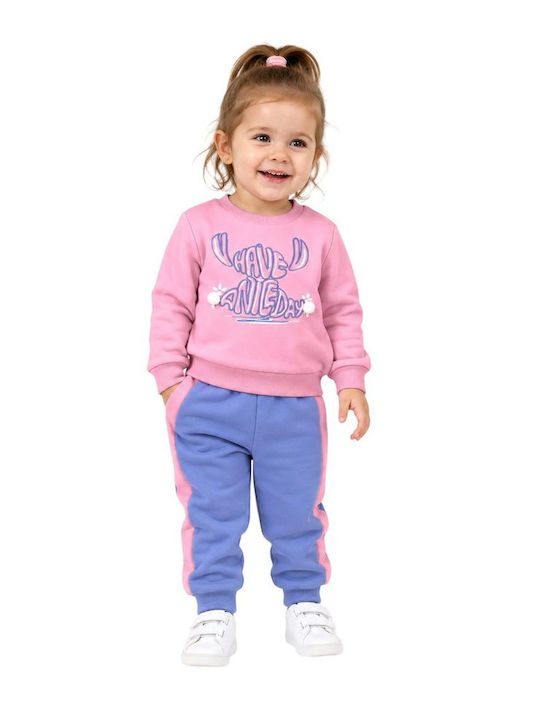 Kids Sweatpants Set With Top Pink-Indigo