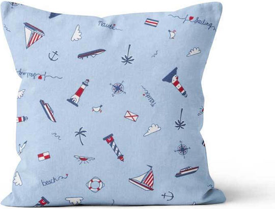 Beauty Home Decorative Pillow Case Nautical From 100% Cotton Light Blue 45x45cm
