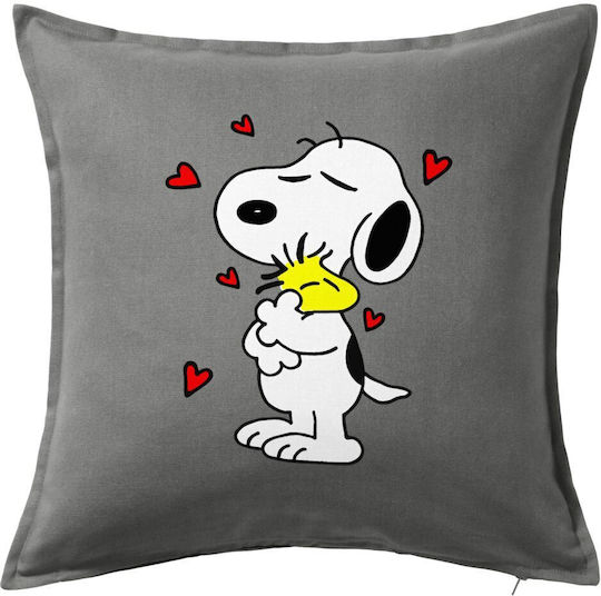 Koupakoupa Μαξιλάρι Καναπέ Snoopy Love, από 100% Βαμβάκι Γκρι 50x50εκ.